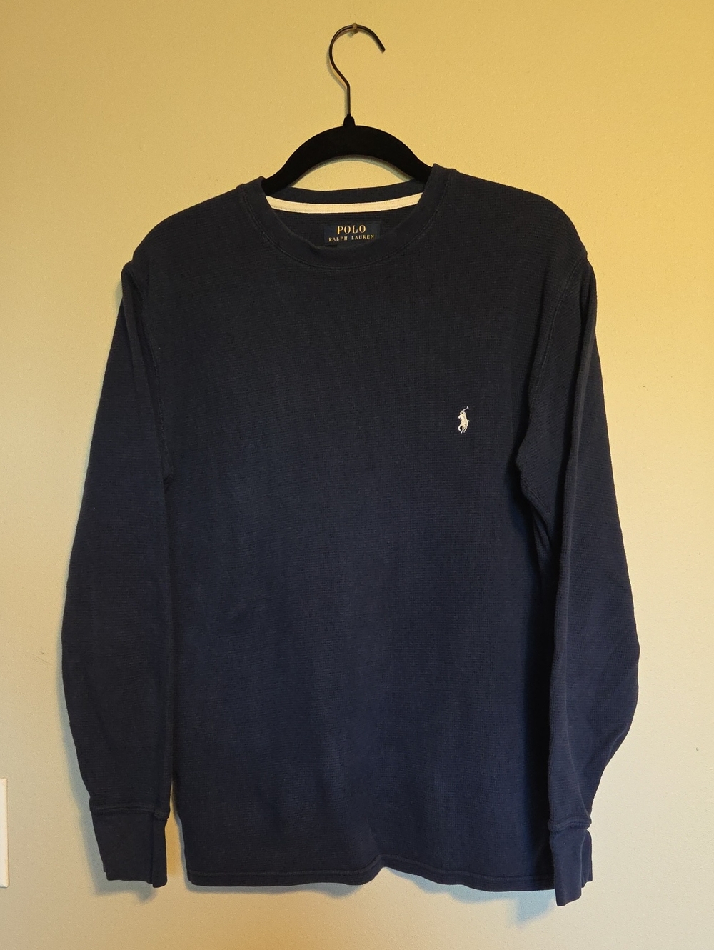POLO RALPH LAUREN Navy Waffle Knit Cottom Thermal Crewneck
